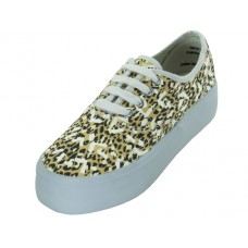 U3018L - Wholesale Women's Platform Lace up Canvas Shoe ( *Leopard Print ) 